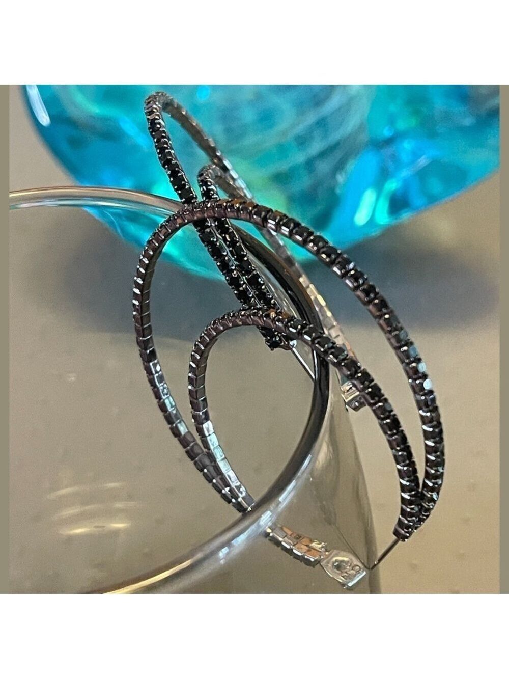 RJ GRAZIANO “Double Dazzle" Crystal Hoops in Black with Closed Clasp NWT